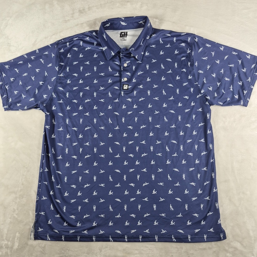 GH Greater Half Polo Shirt Men's XL Blue Sex Ed Golf Humor Stretch Performance